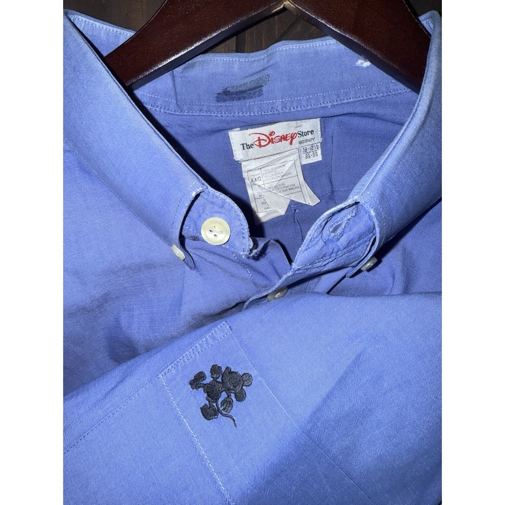 Disney Store‎ Men's Mickey Embroidered Cotton Button Shirt Blue 18-18.5 | 35-38